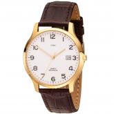 JOBO Quarz Analog Herren Armbanduhr Edelstahl/vergoldet Lederband braun Datum | Uhren