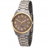 JOBO Quarz Analog Herren Armbanduhr Titan bicolor teilvergoldet mit Datum | Uhren