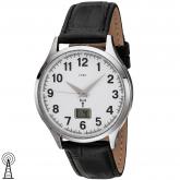JOBO Funk Herren Armbanduhr Edelstahl mit Lederband schwarz Datum digital | JOBO