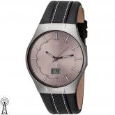 JOBO Funk Herren Armbanduhr Edelstahl matt Lederband schwarz Datum digital | JOBO