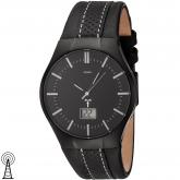 JOBO Funk Herren Armbanduhr Edelstahl Lederband und Zifferblatt schwarz | 