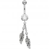 Bauchnabel Piercing "Feder" aus Edelstahl mit SWAROVSKI ELEMENTS | Piercing