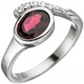Damen Ring 925 Sterling Silber mit Granat rot und Zirkonia weiß | Edelsteine