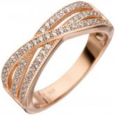 Damen Ring 3-reihig 925 Sterling Silber/ rotvergoldet mit Zirkonia weiß | Vergoldet