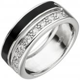 Damen Ring 925 Silber mit 9 Zirkonia weiß und schwarzer Lackeinlage | Silberschmuck