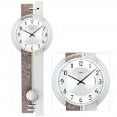 AMS Quarz Wanduhr mit Pendel Holz silberfarben mit Naturstein Optik AMS Quarz Wanduhr mit Pendel Holz silberfarben mit Naturstein Optik