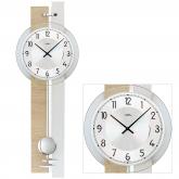 AMS Quarz Wanduhr Quarz mit Pendel Holz silberfarben und Holz-Sonoma-Optik AMS Quarz Wanduhr Quarz mit Pendel Holz silberfarben und Holz-Sonoma-Optik