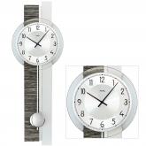 AMS Quarz analog Wanduhr mit Pendel Holz silberfarben und Holz Optik grau AMS Quarz analog Wanduhr mit Pendel Holz silberfarben und Holz Optik grau