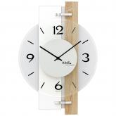 AMS Quarz analog Wanduhr Holz Hochglanz weiß mit Sonoma Optik AMS Quarz analog Wanduhr Holz Hochglanz weiß mit Sonoma Optik