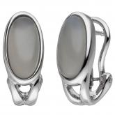 Creolen 585 Weißgold mit 2 Mondstein-Cabochons oval | Edelsteine