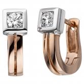 Creolen bicolor 375 Rotgold mit 2 Zirkonia weiß quadratisch | Rosé- und Rotgoldschmuck
