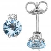 Ohrstecker 585 Weißgold mit 2 Diamanten Brillanten und 2 Aquamarinen | Edelsteine