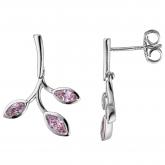Ohrstecker "Zweig" 925 Silber mit 6 Zirkonia rosa Marquise