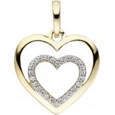 Anhänger "Herzen" 375 Gelbgold bicolor mit 26 Zirkonia weiß | Edelsteine