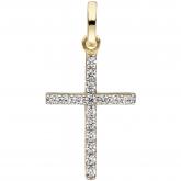 Anhänger "Kreuz" 375 Gelbgold mit 16 Zirkonia weiß | Gelbgoldschmuck