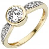Damen Ring 375 Gelbgold bicolor mit 9 Zirkonia weiß | Bicolor Schmuck
