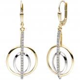 Boutons 375 Gelbgold bicolor mit 38 Zirkonia weiß Doppelkreisform | Gelbgoldschmuck