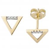 Ohrstecker "Dreieck" 585 Gelbgold mit 6 Brillanten | Bicolor Schmuck