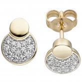 Ohrstecker Doppelkreisform 333 Gelbgold mit 28 Zirkonia weiß