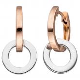 Creolen mit Einhänger 375 Rot-/Weißgold Doppel-Ring-Optik | Bicolor Schmuck