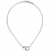 Collier mit Ring-Anhänger Edelstahl/PVD teilrotgoldfarben mit 23 Zirkonia weiß | Edelstahlschmuck