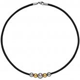 Nappa-Leder Collier mit Kugeln Edelstahl bicolor und 8 Zirkonia weiß 42 cm | Weiteres