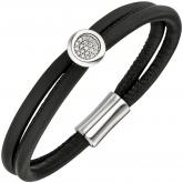 Armband 2-reihig Leder schwarz mit 585 Weißgold und Brillanten 0,13 ct. | Weißgoldschmuck
