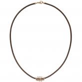 Collier Leder taupefarben mit 585 Rotgold und 47 Brillanten 0,33 ct. | Rosé- und Rotgoldschmuck