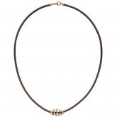 Collier Leder taupefarben mit 585 Rotgold und 47 Brillanten 0,33 ct.