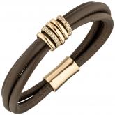 Armband 3-reihig Leder taupe mit 585 Rotgold und Brillanten 0,24ct | Rosé- und Rotgoldschmuck