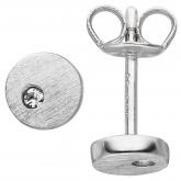 Ohrstecker rund 925 Sterling Silber mattiert mit 2 Zirkonia weiß