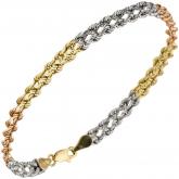 Armband 375 Gelb-/Weiß-/Rotgold dreifarbig Kordel-Optik 19 cm Armband 375 Gelb-/Weiß-/Rotgold dreifarbig Kordel-Optik 19 cm