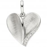 Anhänger "Herz" 925 Silber/ teilmatt mit 8 Zirkonia weiß | Silberschmuck