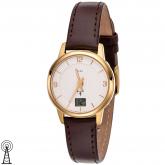 JOBO Funk Damen Armbanduhr Edelstahl/vergoldet mit Lederband braun | JOBO