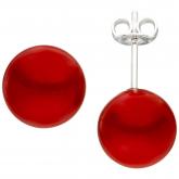 Ohrstecker 925 Sterling Silber mit 2 Muschelkern Perlen rot 10 mm | Silberschmuck