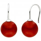 Ohrhaken 925 Silber mit 2 Muschelkern Perlen rot 12 mm | Perlen