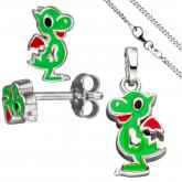 Kinder Schmuck-Set "Schmunzel- Drache" 925 Silber Anhänger, Ohrstecker, Kette 42 cm | Sets