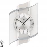 AMS Funk analog Wanduhr Holz silberfarben mit Glas geschwungen AMS Funk analog Wanduhr Holz silberfarben mit Glas geschwungen