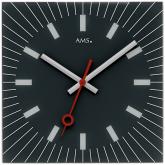 AMS Quarz analog Wanduhr mit Glas in schwarz quadratisch AMS Quarz analog Wanduhr mit Glas in schwarz quadratisch