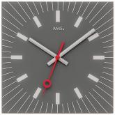 AMS Quarz analog Wanduhr mit Glas in grau quadratisch AMS Quarz analog Wanduhr mit Glas in grau quadratisch