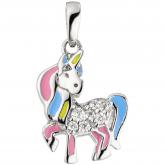 Kinder Anhänger "Einhorn" 925 Sterling Silber Lack rosa/hellblau mit 7 Zirkonia | Silberschmuck