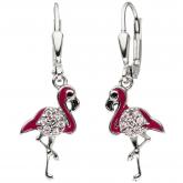 Kinder Boutons "Flamingo" pink/schwarz 925 Silber mit 14 Zirkonia rosa