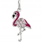 Kinder Anhänger "Flamingo" pink/schwarz 925 Sterling Silber mit 7 Zirkonia | Silberschmuck