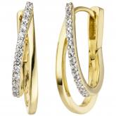 Creolen 375 Gelbgold bicolor mit 26 Zirkonia weiß 2-schienig | Bicolor Schmuck