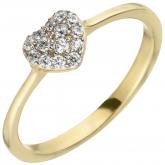 Damen Ring "Herz" 375 Gelbgold mit 14 Zirkonia weiß | Gelbgoldschmuck