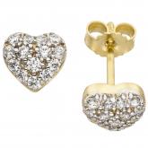 Ohrstecker "Herz" 375 Gelbgold bicolor mit 28 Zirkonia weiß