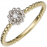 Damen Ring "Blume" 585 Gelb-/Weißgold bicolor mit Brillant Kugel-Optik | Gelbgoldschmuck