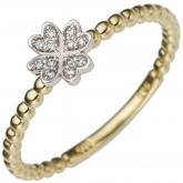 Damen Ring "Kleeblatt" 585 Gelb-/Weißgold mit 12 Brillanten | Gelbgoldschmuck