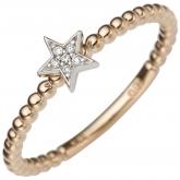 Damen Ring "Stern" 585 Rot-/Weißgold bicolor mit 6 Brillanten | Rosé- und Rotgoldschmuck
