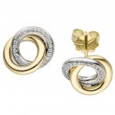 Ohrstecker rund verschlungen 585 Gelb-/Weißgold mit 48 Brillanten 0,14 ct.